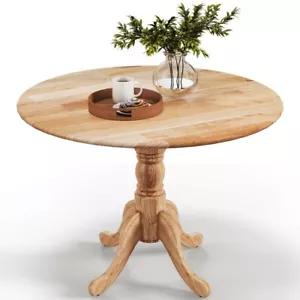 40'' Solid Wooden Kitchen Dining Table 4 People w/ Round Tabletop & Trestle Leg - Picture 1 of 9