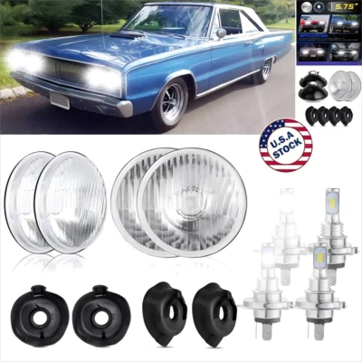 4 PIEZAS 5.75" 5-3/4" CRISTAL LED Faro para Dodge Charger Coronet Dart Chrysler A+ Foto 1 de 4