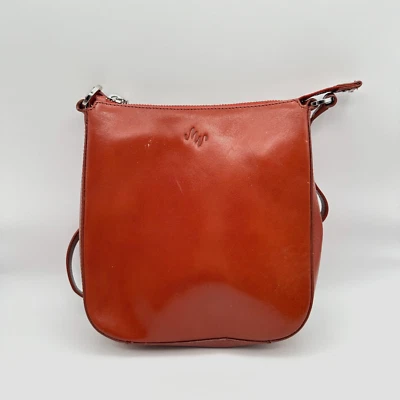 Bolso Bandolera Monsac Original Cuero Rojo Quemado Clásico Minimalista Top Cremallera De Colección Foto 1 de 4