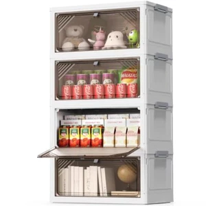 4 Tier Stackable Plastic Storage Bins with Lids 24QT for Home Office Closet - Picture 1 of 7