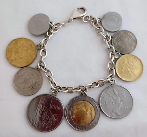 Vintage 1950s 925 Sterling Silver Coin Charm Bracelet 8" - Picture 1 of 8