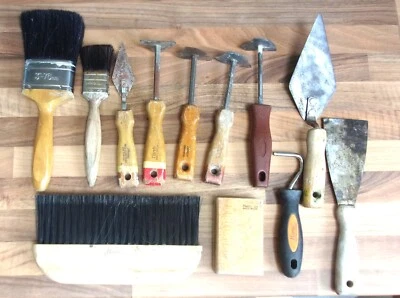 LOTE DE TRABAJO: Herramientas de decoración Harris vintage - Cepillos, ganchos de afeitar, raspadores - X 12 - Imagen 1 de 4