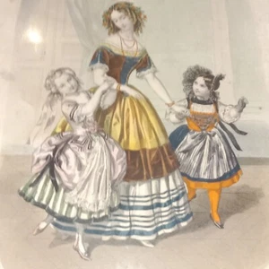 Gravure Colorée Mode Femme et Enfants Journal des Jeunes Personnes Circa 1850 - Picture 1 of 11