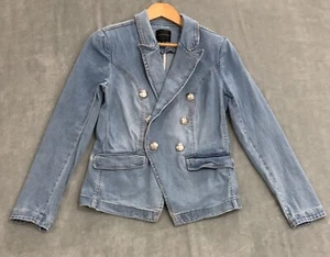 Portmans Women's Denim Blazer 8 Light Blue Double-Breasted Jacket Military EUC - Picture 1 of 22