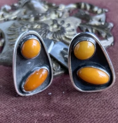 Georg Kramer Manschettenknöpfe 835 Silber & Butterscotch Bernstein - Bild 1 von 4