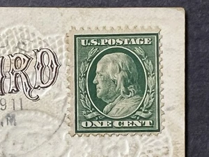 BEN FRANKLIN ~ 1 CENT GRÜNE BRIEFMARKE ~ 1908 ~ HANDGESTEMPELT - Bild 1 von 5