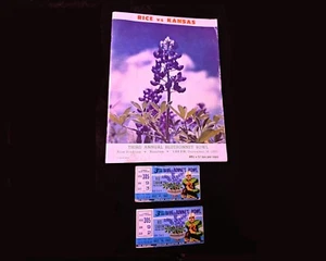 1961 Bluebonnet Bowl Program and Tickets - Rice VS Kansas -3rd Annual Bluebonnet - Picture 1 of 8