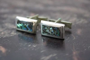 925 Sterling Silber Adler Mark 3 MSA TAXCO zierliche Abalone Inlay Manschettenknöpfe 6,7 g - Bild 1 von 6