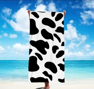 Black & White Cow Pattern Beach Pool Towel 27.5 x 55 inches Fast Dry Sand Free - Image 1 of 4