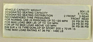 Jaguar Tire and weight sticker for door jamb . Genuine Jaguar. NEW - Picture 1 of 1