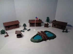 PLASTICVILLE VINTAGE LOG CABIN CAMPGROUND. 3 CABINS,FLAGPOLE,POND,TREE'S, MORE - Picture 1 of 9