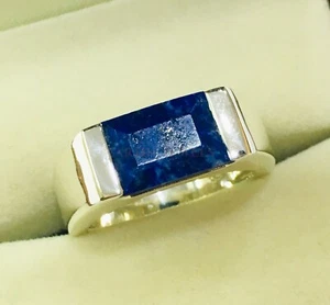Piedra preciosa natural de lapislázuli con anillo de plata de ley 925 para hombre #1005 - Imagen 1 de 13