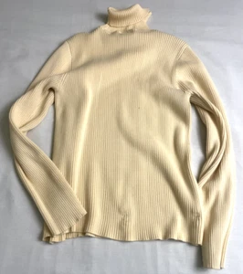 Vintage Lauren Ralph Lauren Yellow Ribbed Cotton Turtleneck Sweater Women Sz M - Picture 1 of 7