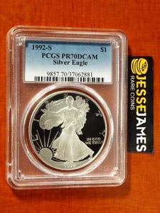 1992 S PROOF SILVER EAGLE PCGS PR70 DCAM CLASSIC BLUE LABEL - Picture 1 of 2
