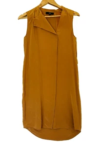 Saba 100% Silk Mini Dress Size 6 Mustard Yellow Chic Retro Scandi Flowy Elegant - Picture 1 of 6