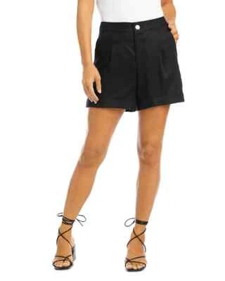 Pantalones Cortos Karen Kane Mujer Negro Lino Plisado Dobladillo Enrollado Cintura Alta Pequeños Nuevos con Etiquetas Foto 1 de 4