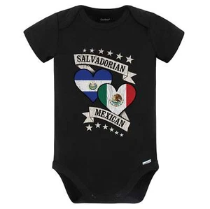 Salvadorian Mexican Heart Flags El Salvador Mexico Baby Bodysuit (Black) - Picture 1 of 2