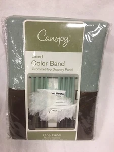 canopy lined color band grommet-top drapery panel sage green/ rich brown 50"x84" - Picture 1 of 3
