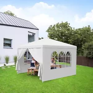 10 x10 Outdoor Gazebo White Canopy with sidewalls Party Wedding Tent Cater Event - Picture 1 of 12