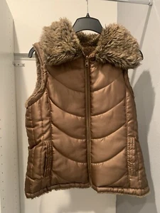 KC Collection Reversible Puffer Vest Faux Fur Collar Brown Size M Women's - Picture 1 of 9