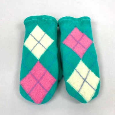 Mitones suéter de lana de fieltro hechos a mano forro polar suave talla M Aqua Argyle Foto 1 de 3