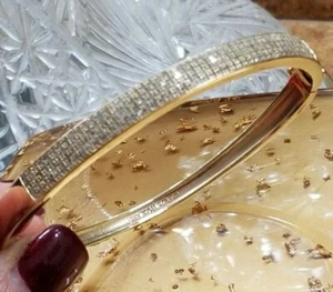 ‼️ DESIGNER 14K YELLOW GOLD STERLING SILVER 188 GENUINE DIAMOND BANGLE BRACELET  - Picture 1 of 12