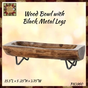 Vintage Wood Decorative Tray/Bowl w/Blk Metal Legs - Picture 1 of 4