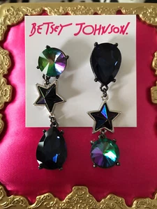 Betsey Johnson Star Power Oil Slick Star Vitrail Dark Blue Crystal Drop Earrings - Picture 1 of 2