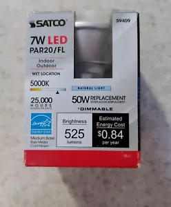 Satco 7W Dimmable PAR20 LED 5000K Natural Light White Flood Wet Location Bulb - Picture 1 of 7