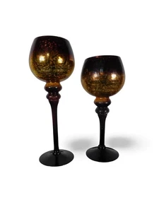 Paar Quecksilber Glas Kelch Kerzenhalter Gold Bernstein Rot Sockel Wohndeko - Bild 1 von 10