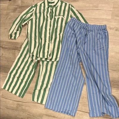 Conjunto de pijama para mujer Old azul marino verde y azul a rayas talla M y Petite L Foto 1 de 4
