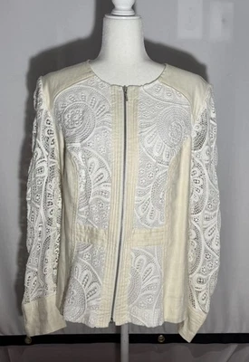 Jaqueta feminina INC linho mistura algodão tamanho 1X marfim com zíper cardigã jaqueta de renda - Imagem 1 de 4