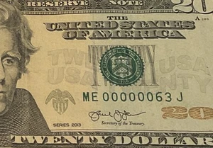 2013 $20 LOW 2 DIGIT SERIAL NUMBER (( 000000 63 )) US paper money currency - Picture 1 of 5