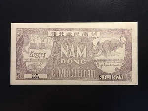 Vietnam 5 Dong 1948 Pick 17a AU No Pinholes - Nice Note - Picture 1 of 2