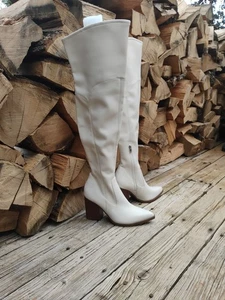 New Marc Fisher Women’s Knee High Riding Boots Size 9.5 White Leather Classic - Picture 1 of 7