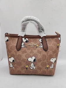 NUOVA borsa Coach x Peanuts City mini tote bag firmata tela con stampa snoopy - Foto 1 di 11