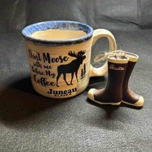 Juneau Alaska DON'T MESS WITH MY MOOSE COFFEE MUG with Boot Ornament - Picture 1 of 5