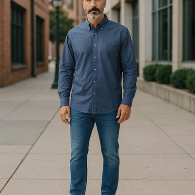 Harmont & Blaine LS Button Up Shirt Mens Medium Black & Blue Stripes Narrow Fit - Image 1 of 4