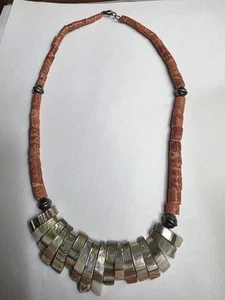 Collar abulón perlas banco plata ostra espinosa Heishi Santo Domingo - Imagen 1 de 6