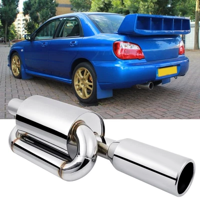 Sport Twin Loop Exhaust Tips Muffler 2.5" Inlet 4.0" For Subaru WRX STI Impreza - Image 1 of 4