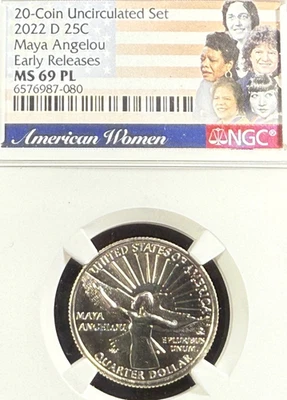 2022 D MAYA ANGELOU AMERICAN WOMEN QUARTER EARLY RELEASE NGC MS 69 PL - Image 1 of 2