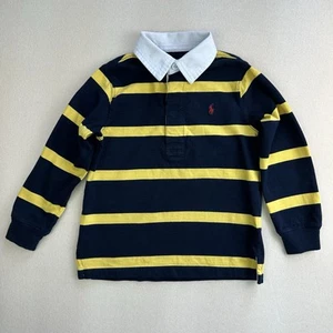 Polo Ralph Lauren Rugby Shirt Kids Boys 4 / 4T Navy Yellow Striped Cotton Jersey - Picture 1 of 17