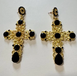 Women’s Baroque Gold Cross Earrings New - Picture 1 of 5