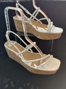 Kaari blaue weiße Damen-Plateausandalen neu Größe 9,5 Yolanda eckige Zehenpartie - Bild 1 von 15