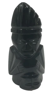 Vintage Black Obsidian Carved Statue Figurine Aztec Mayan Artifact 5.5" - Picture 1 of 6