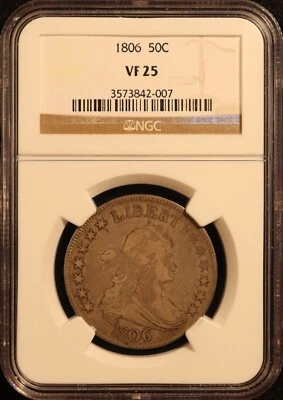 1806 Draped Bust Half Dollar O-118.a - NGC VF25 - Sweet VF Original! Rare Date! - Image 1 of 4