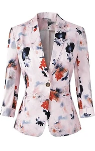 Womens 3/4 Sleeve Lightweight Office Work Suit Jacket Boyfriend Blazer - Picture 1 of 4