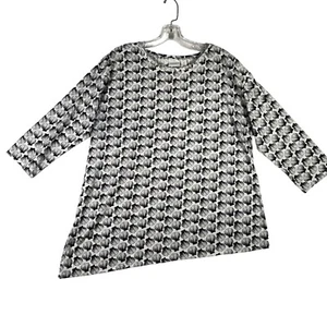 Top túnica asimétrica Weekend By Chicos talla 2/L negro blanco estampado de conchas marinas - Imagen 1 de 10