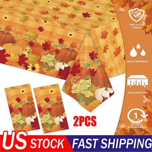 2 Pack Thanksgiving Tablecloth Fall Pumpkin Disposable Thanksgiving Table Cover - Picture 1 of 7