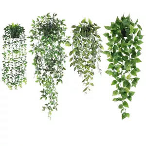 4X Artificial Hanging Plants in Pots Indoor Fake Trailing Plants Home Office UK - Picture 1 of 5